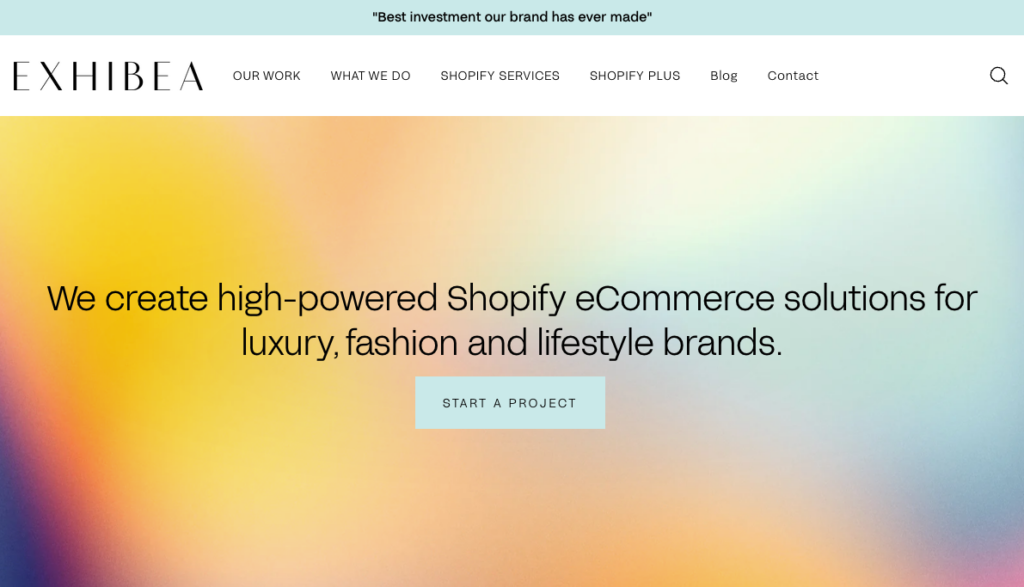 Exhibea Shopify agency website screenshot