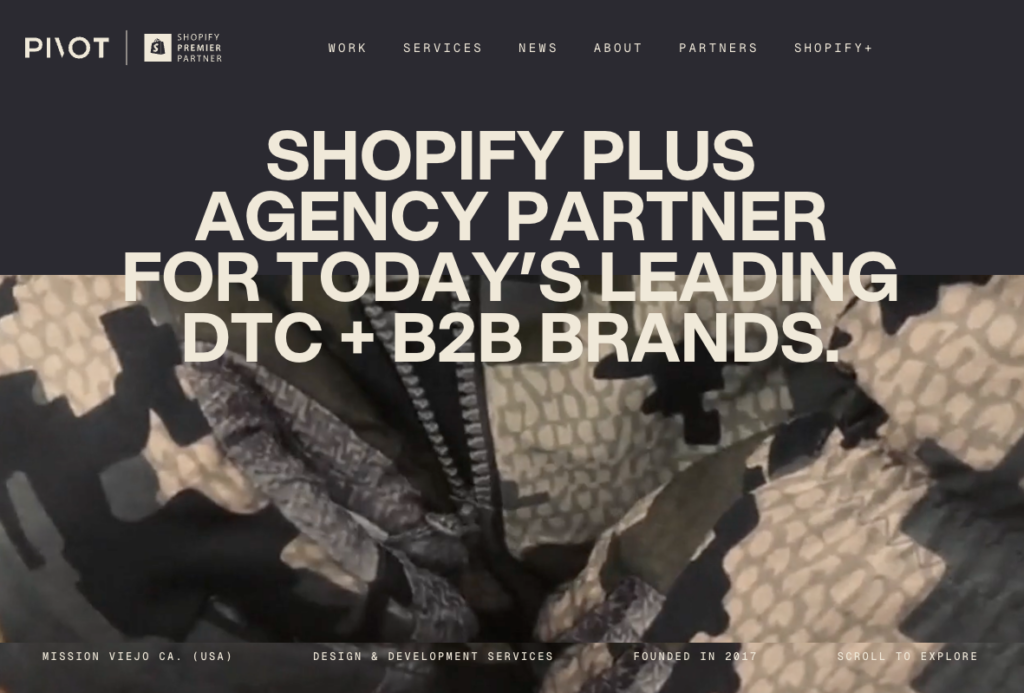 PIVOT Shopify agency website screenshot