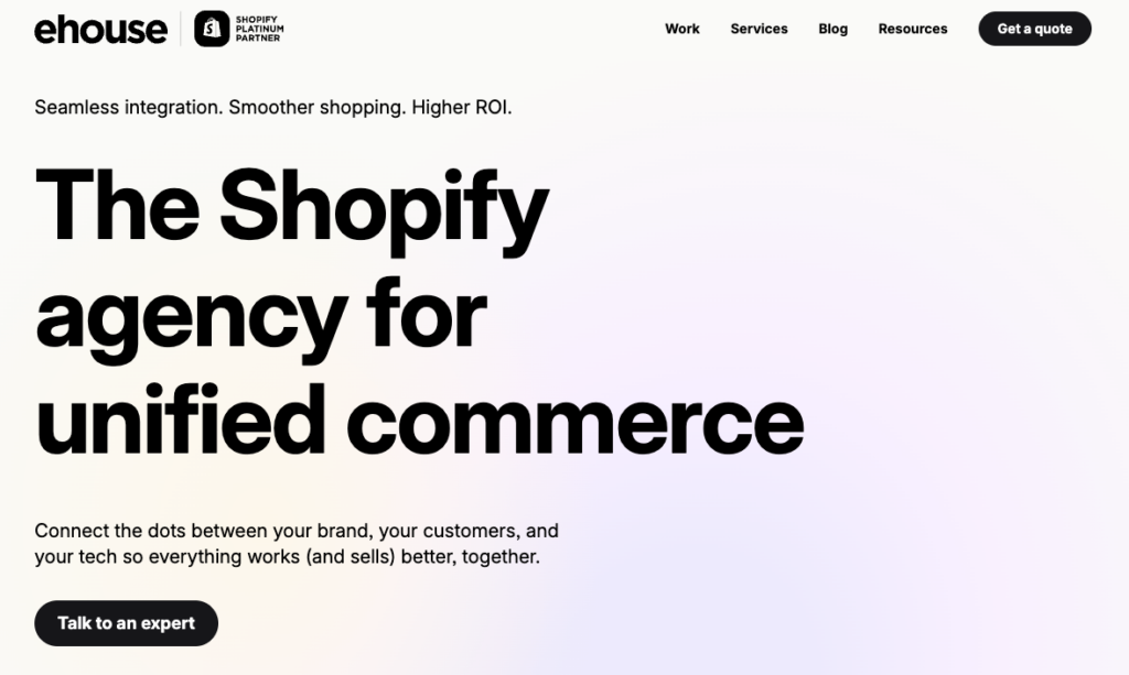 eHouse Studio Shopify agency website screenshot